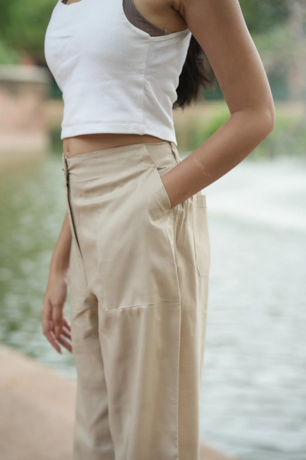 Beige Airy Linen Pants