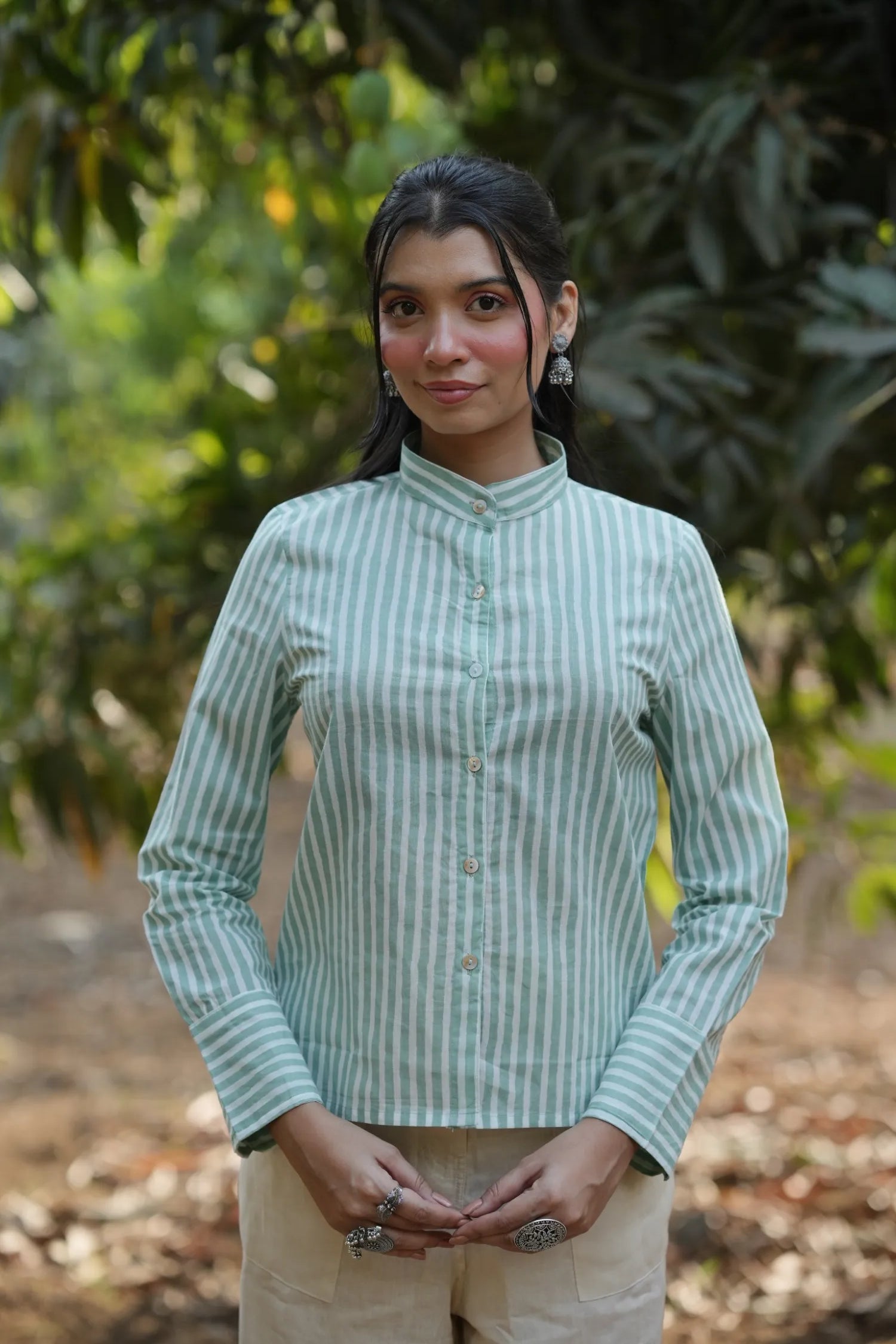 Mint Stripe Cotton Shirt