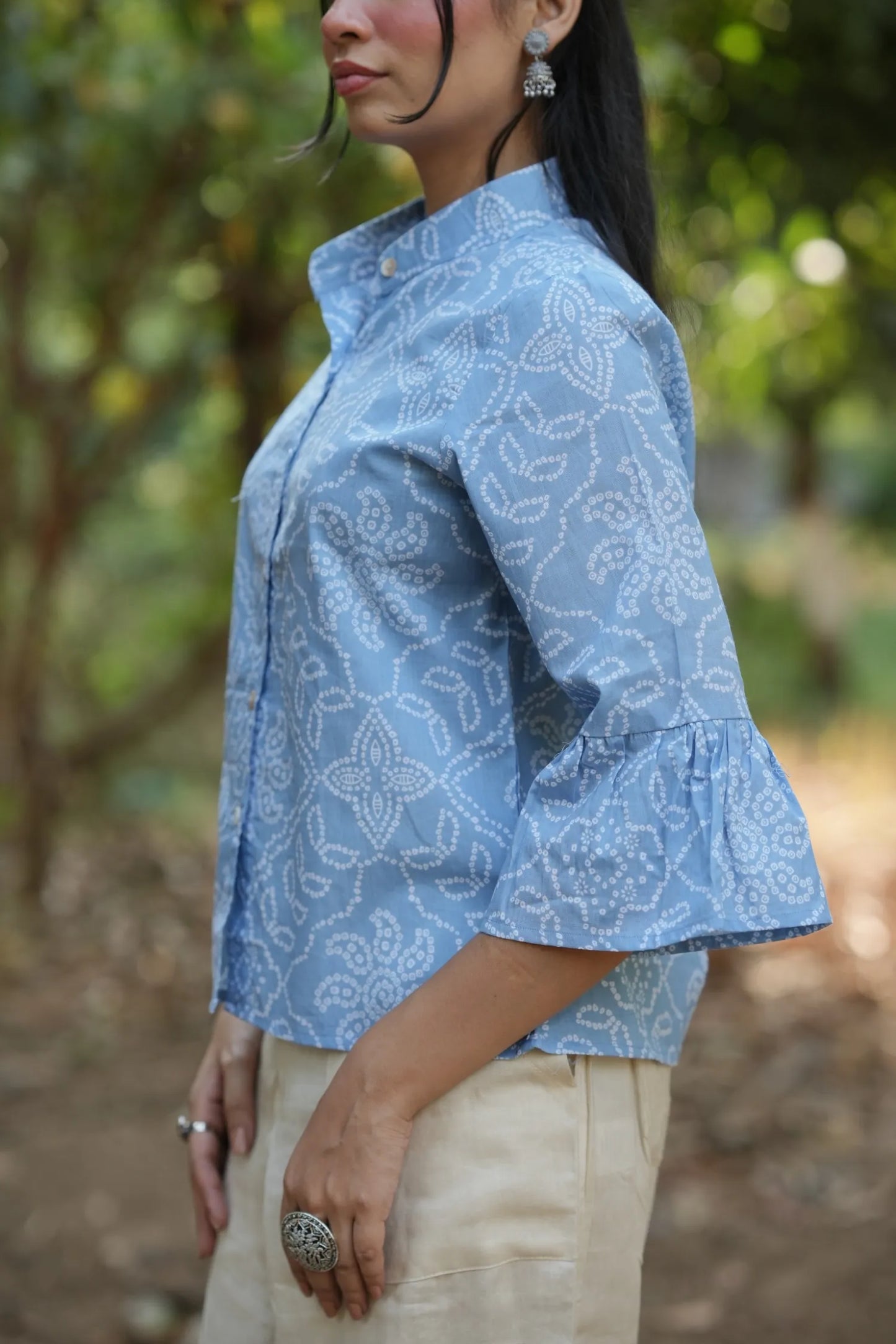 Sky Blue Bandhani Cotton Shirt