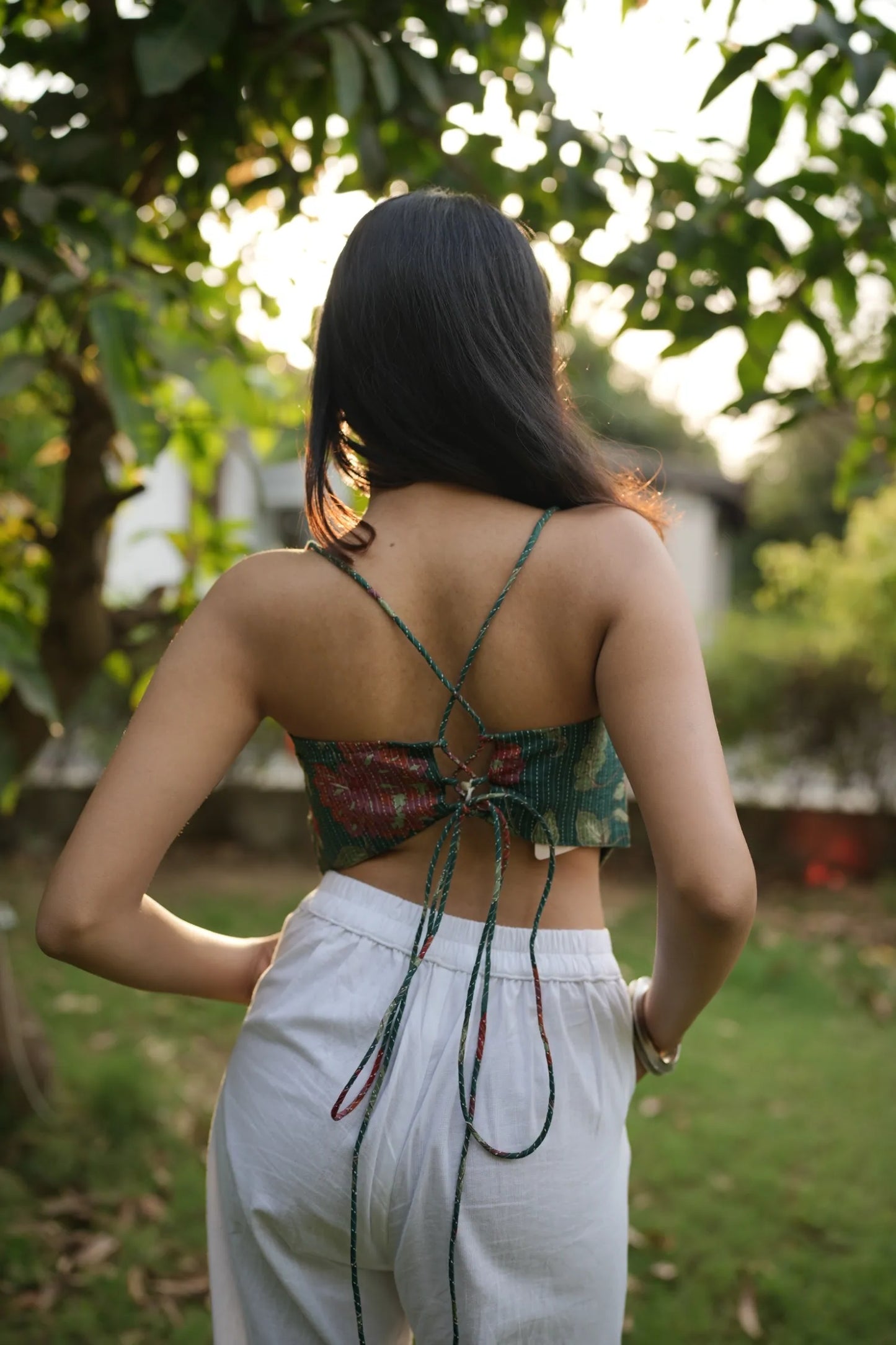 Forest Green Floral Sweetheart Handkerchief Corset top