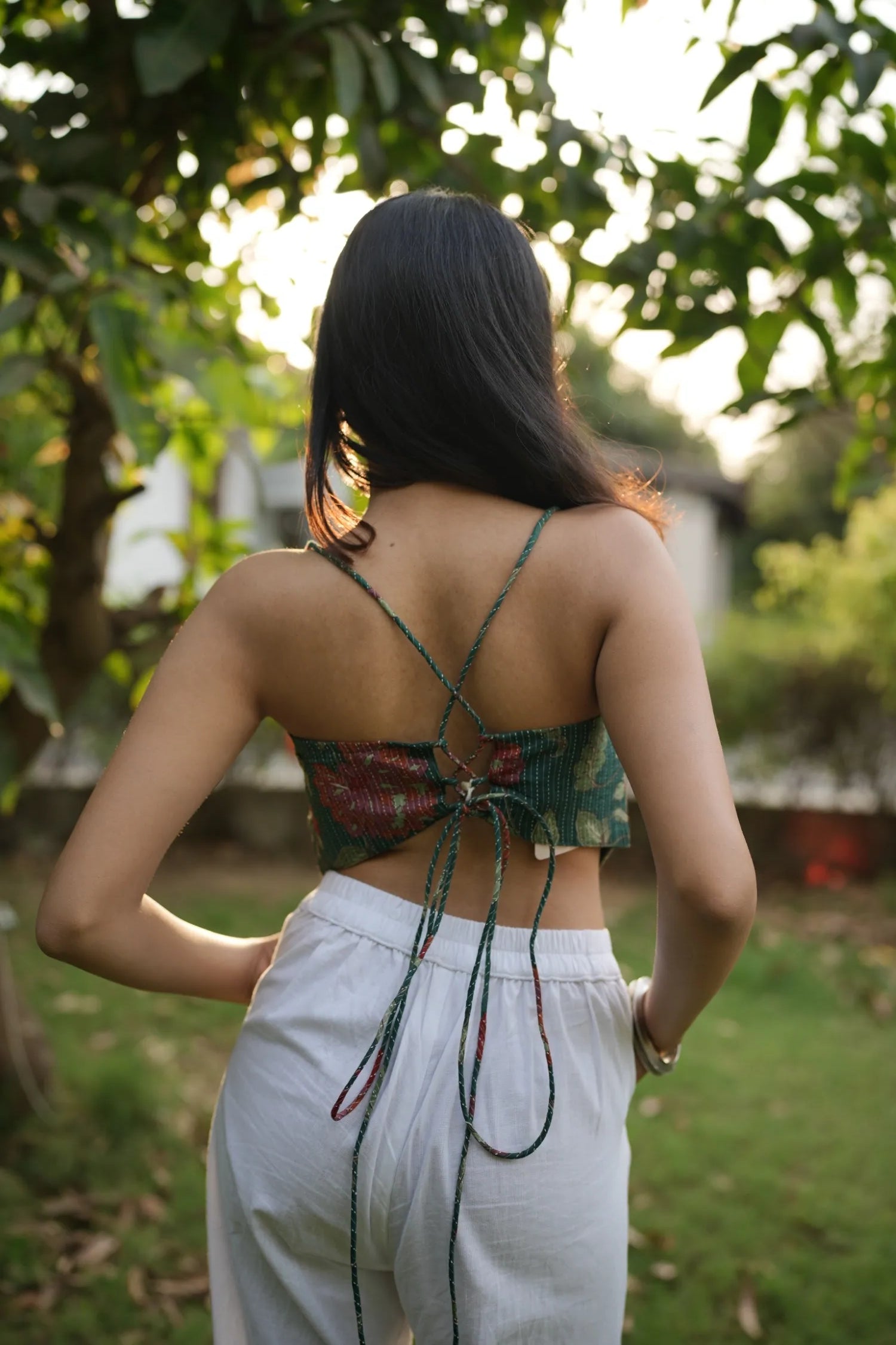 Forest Green Floral Sweetheart Handkerchief Corset top