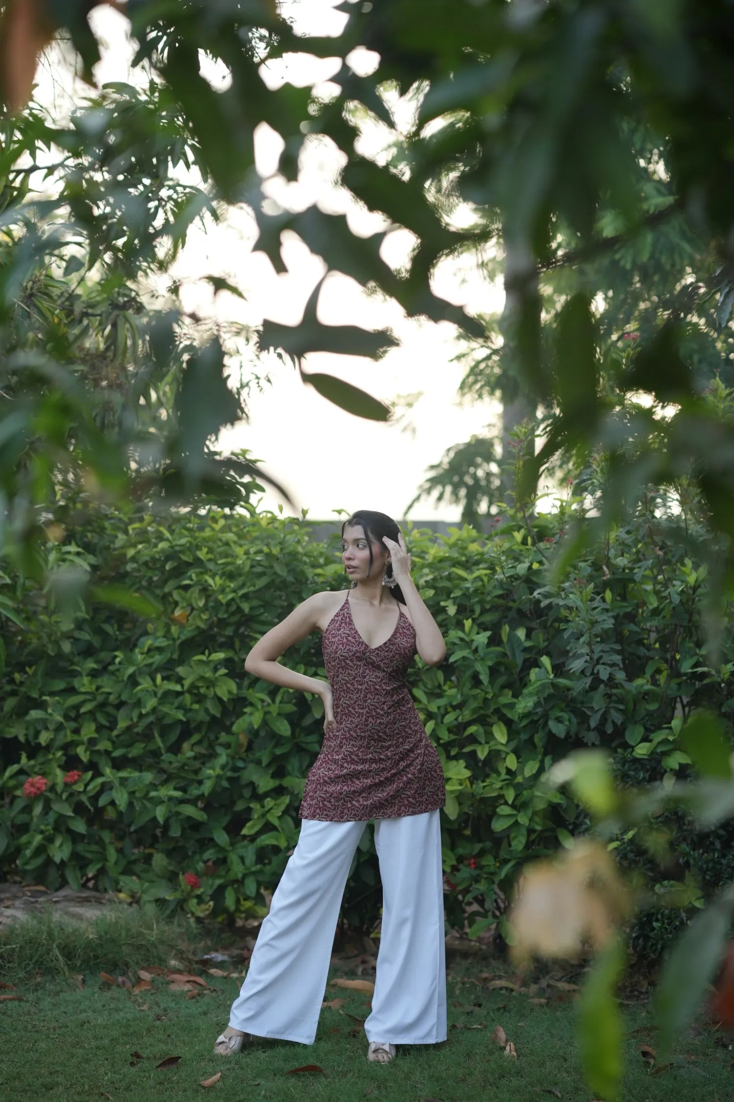 Wine Red Halter Neck Corset Kurti