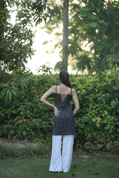 Black Vertical Pattern Corset Kurti