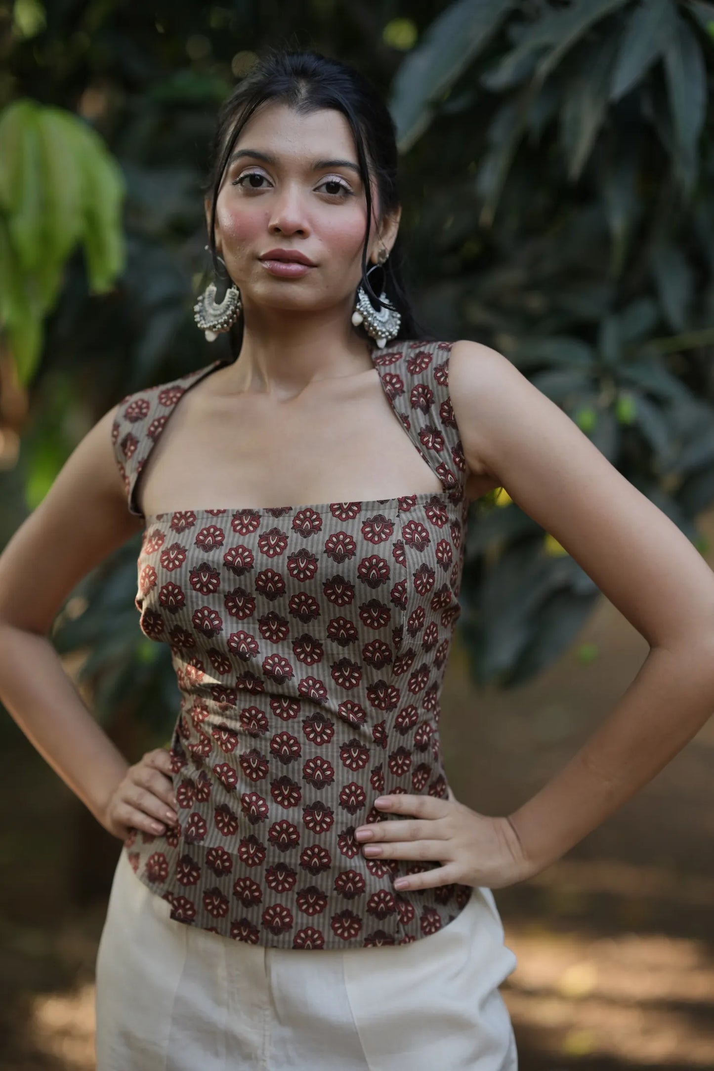 Mocha Brown Floral Corset Top