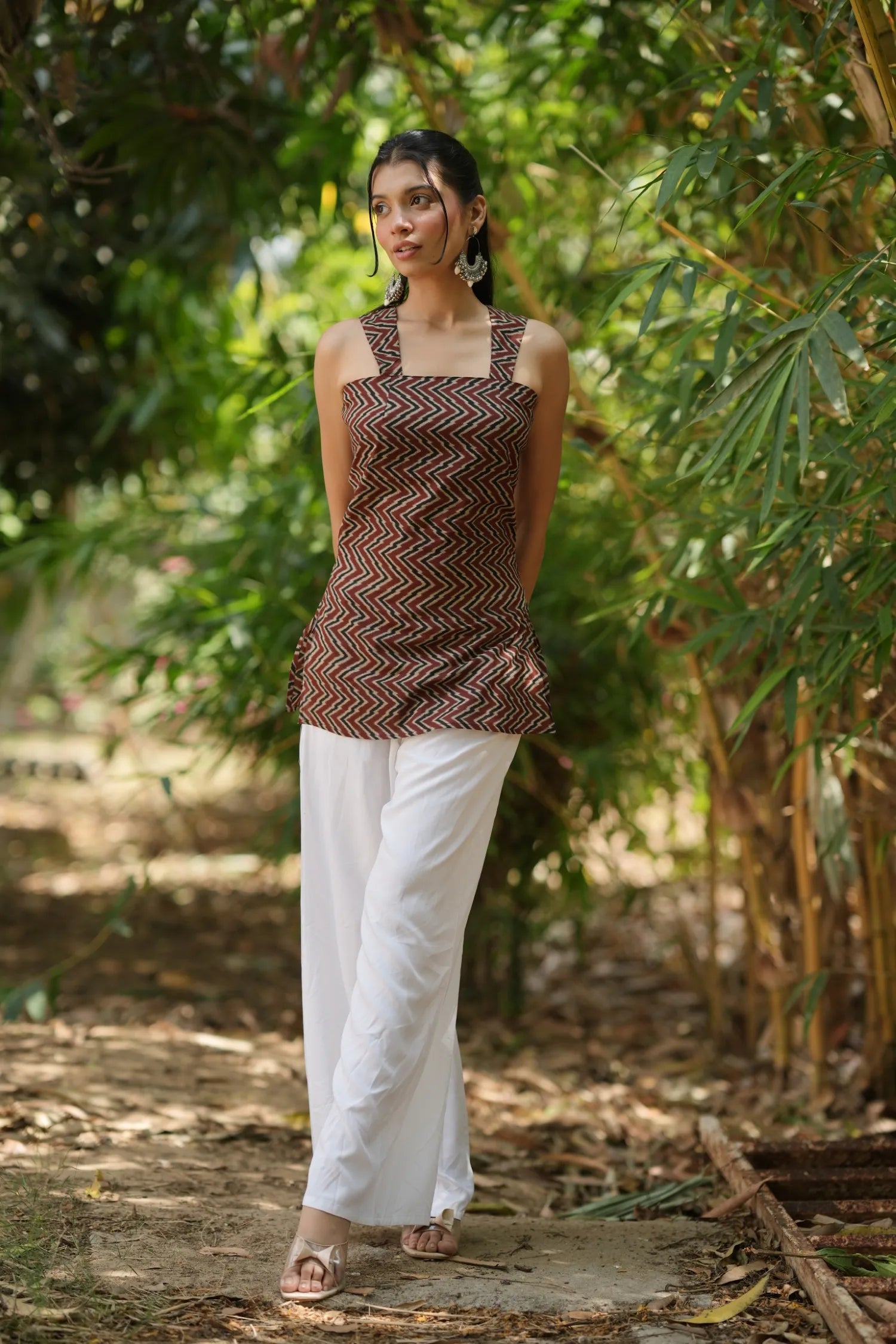 Brick Red Chevron Sleeveless Corset Kurti