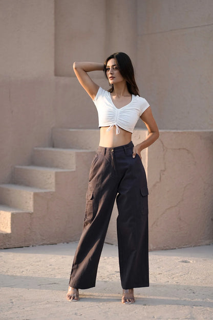 Women’s High-Waist Straight Fit Utility Cargo Pants Navy Blue