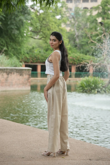 Beige Airy Linen Pants