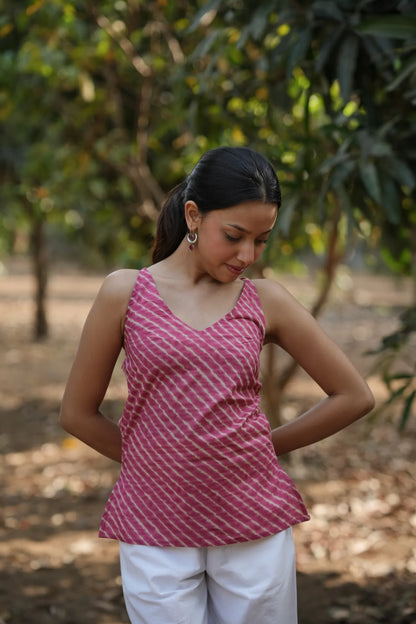 Rani Pink Leheriya Strap Top