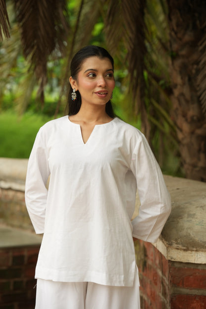 White Cotton Short Kurta
