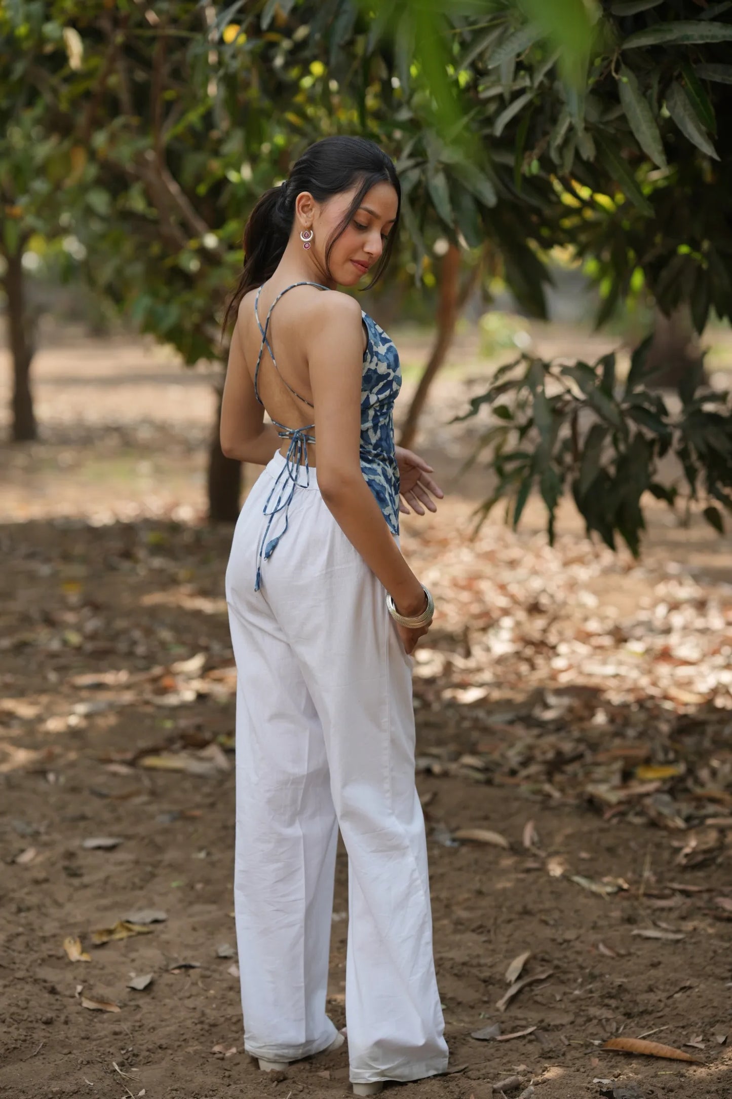 Indigo Floral Tie Back Top