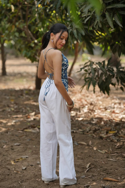 Indigo Floral Tie Back Top