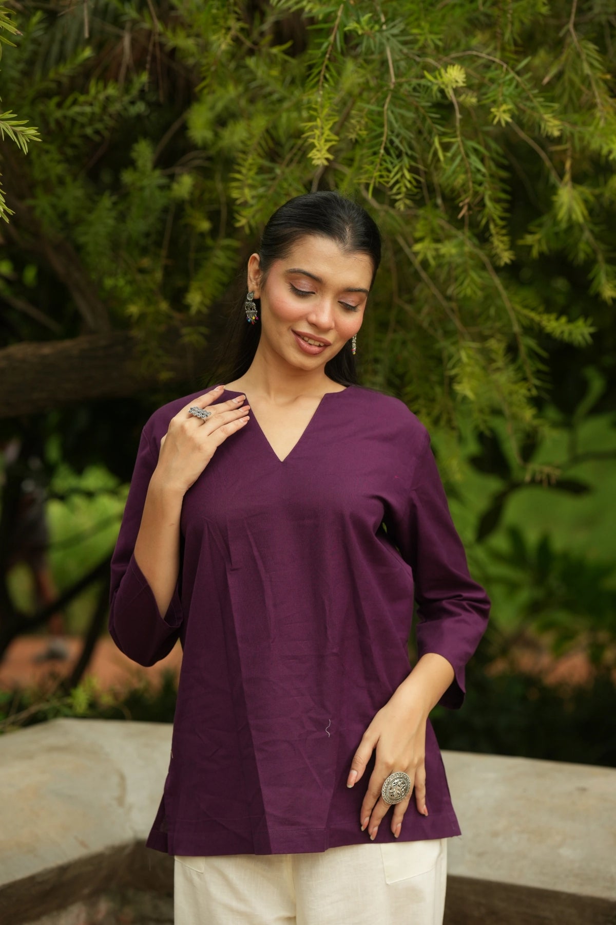 Wine Cotton Short Kurta