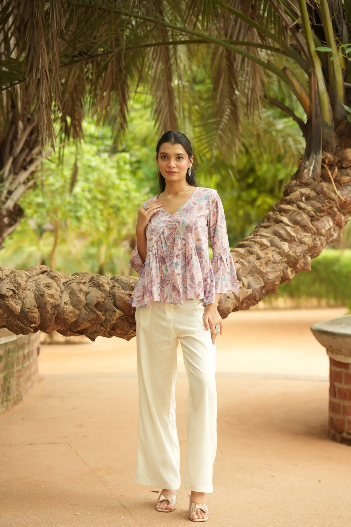 Lilac Floral Print Peplum Top