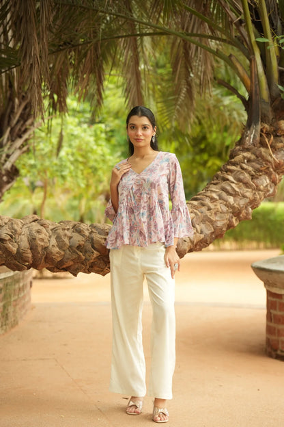 Lilac Floral Print Peplum Top