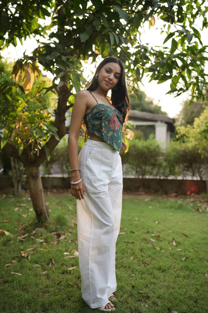 Forest Green Floral Sweetheart Handkerchief Corset top