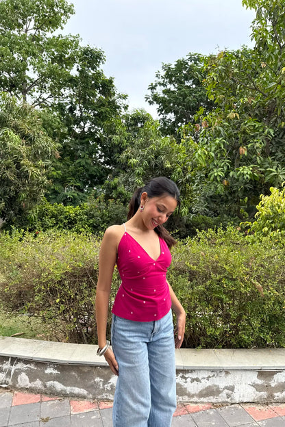 Hot Pink Buta Tie Back Top