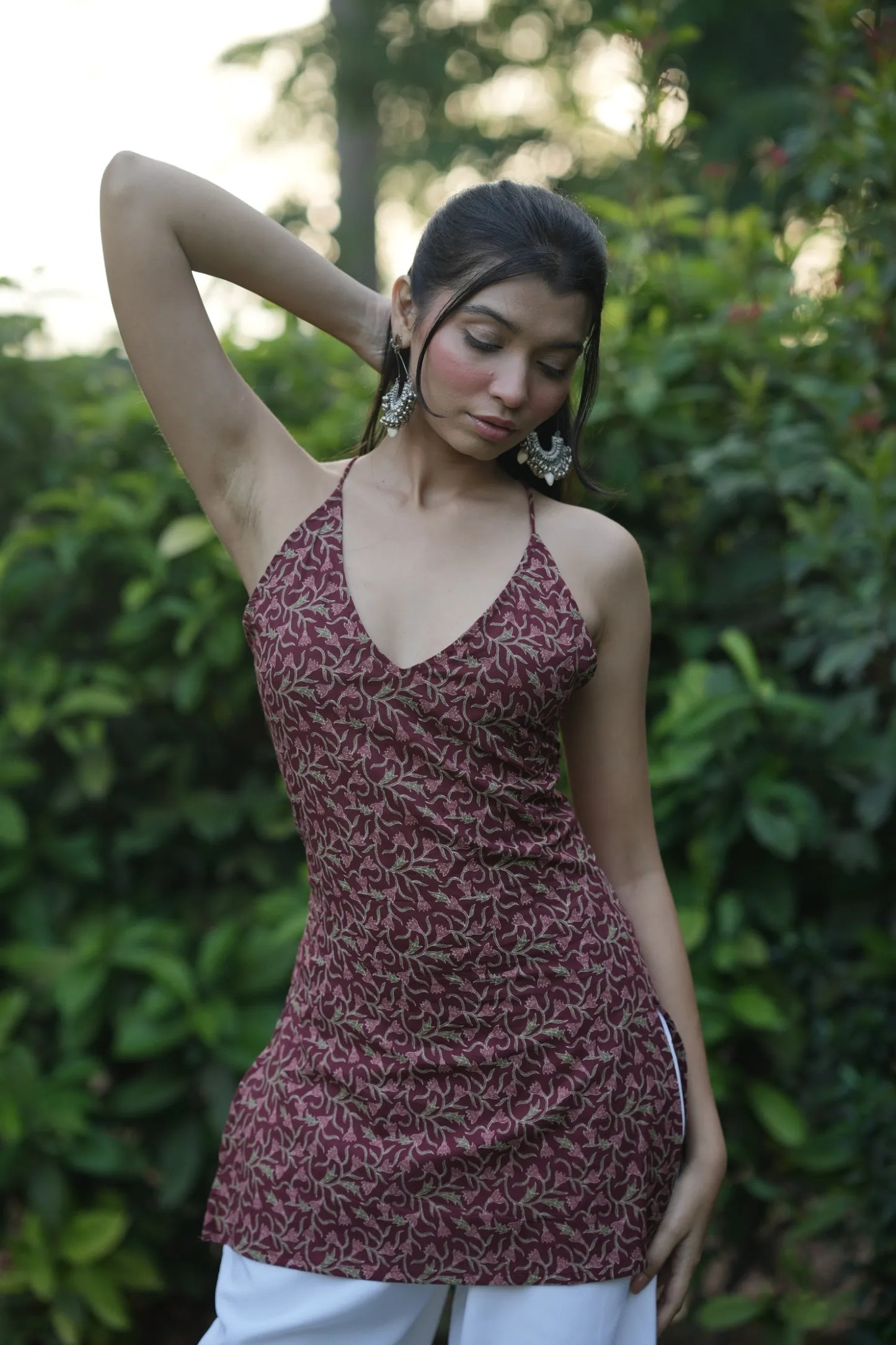 Wine Red Halter Neck Corset Kurti