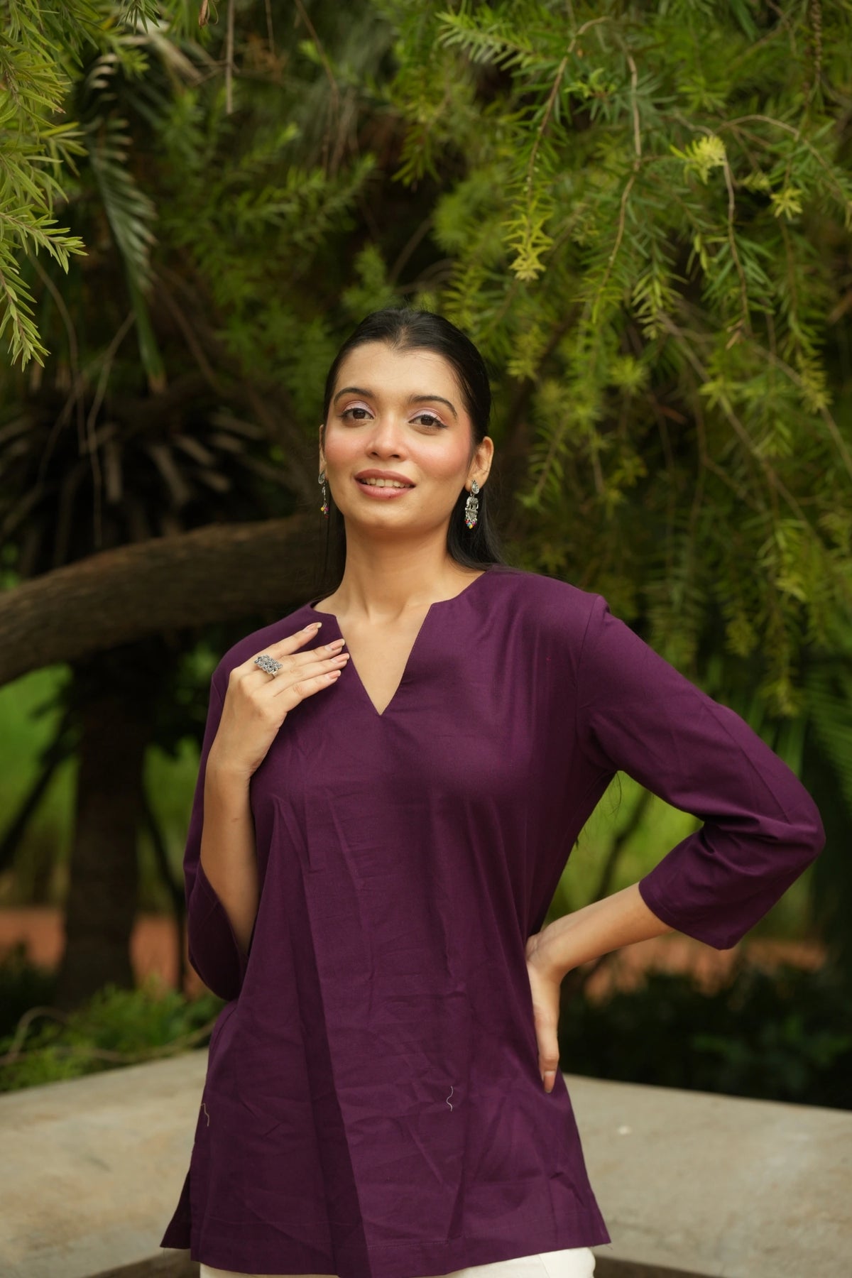 Wine Cotton Short Kurta