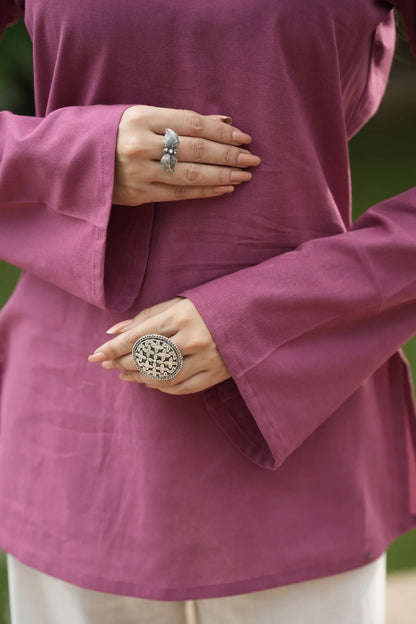Mauve Pink Solid Lupi Kurti