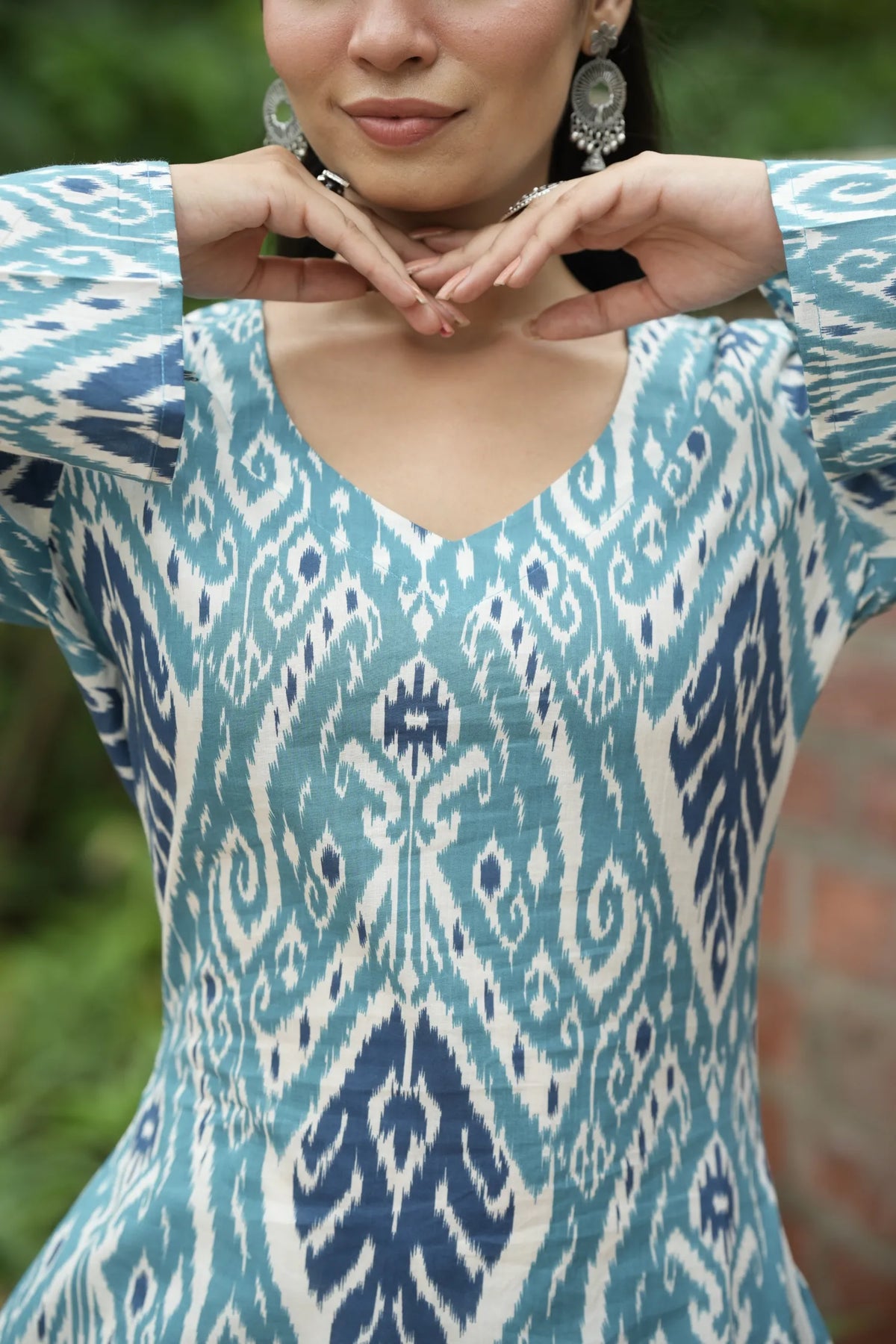 Sky Blue Navy Ikat Print Kurti
