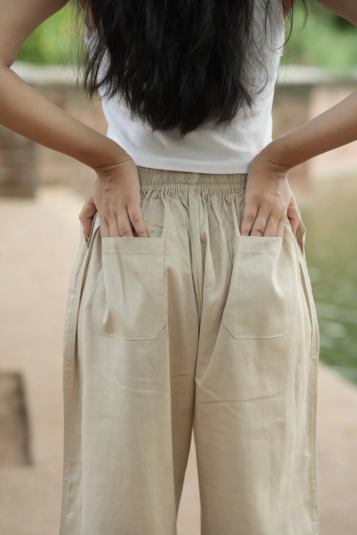 Beige Airy Linen Pants