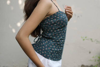 Deep Teal Buta Sweetheart Corset Top