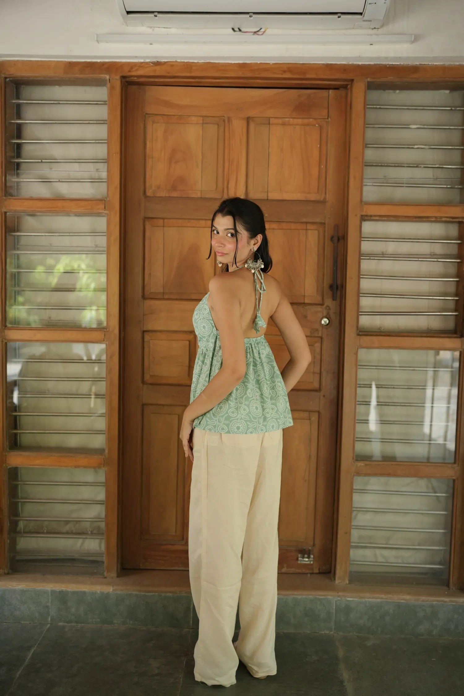Mint Motif Halter Neck Top