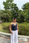 Navy Ikat Tie Back Top