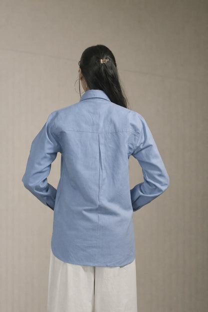 Women’s Light Blue Cotton-Linen Shirt