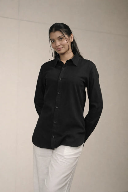 Women’s Black Cotton-Linen Shirt