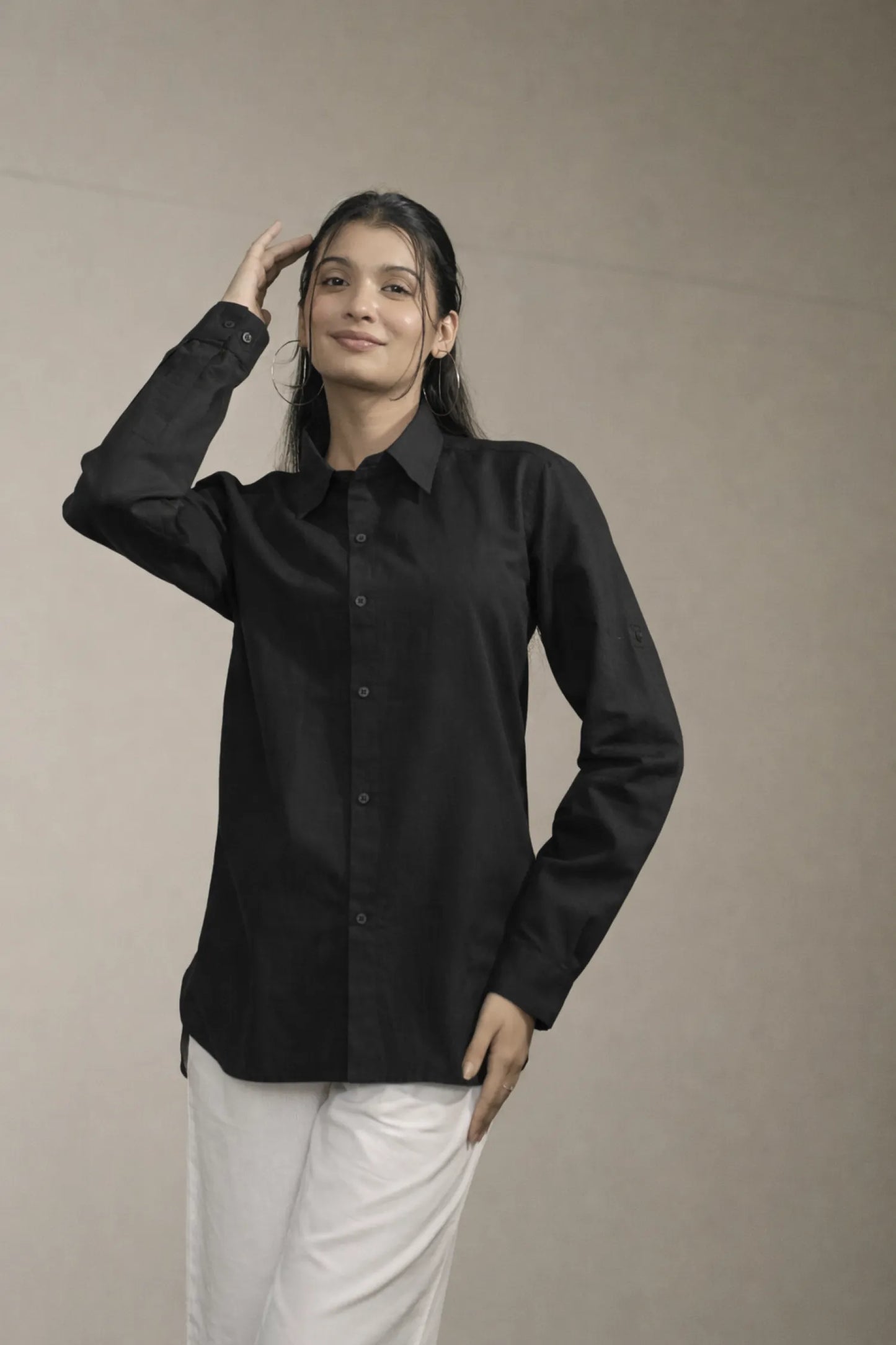 Women’s Black Cotton-Linen Shirt
