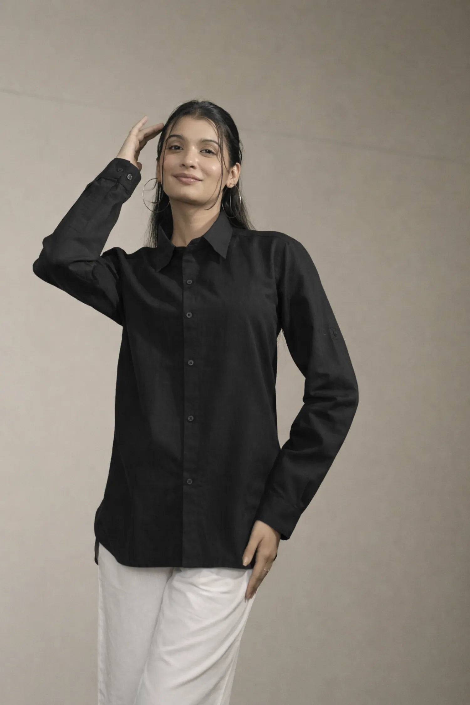 Women’s Black Cotton-Linen Shirt