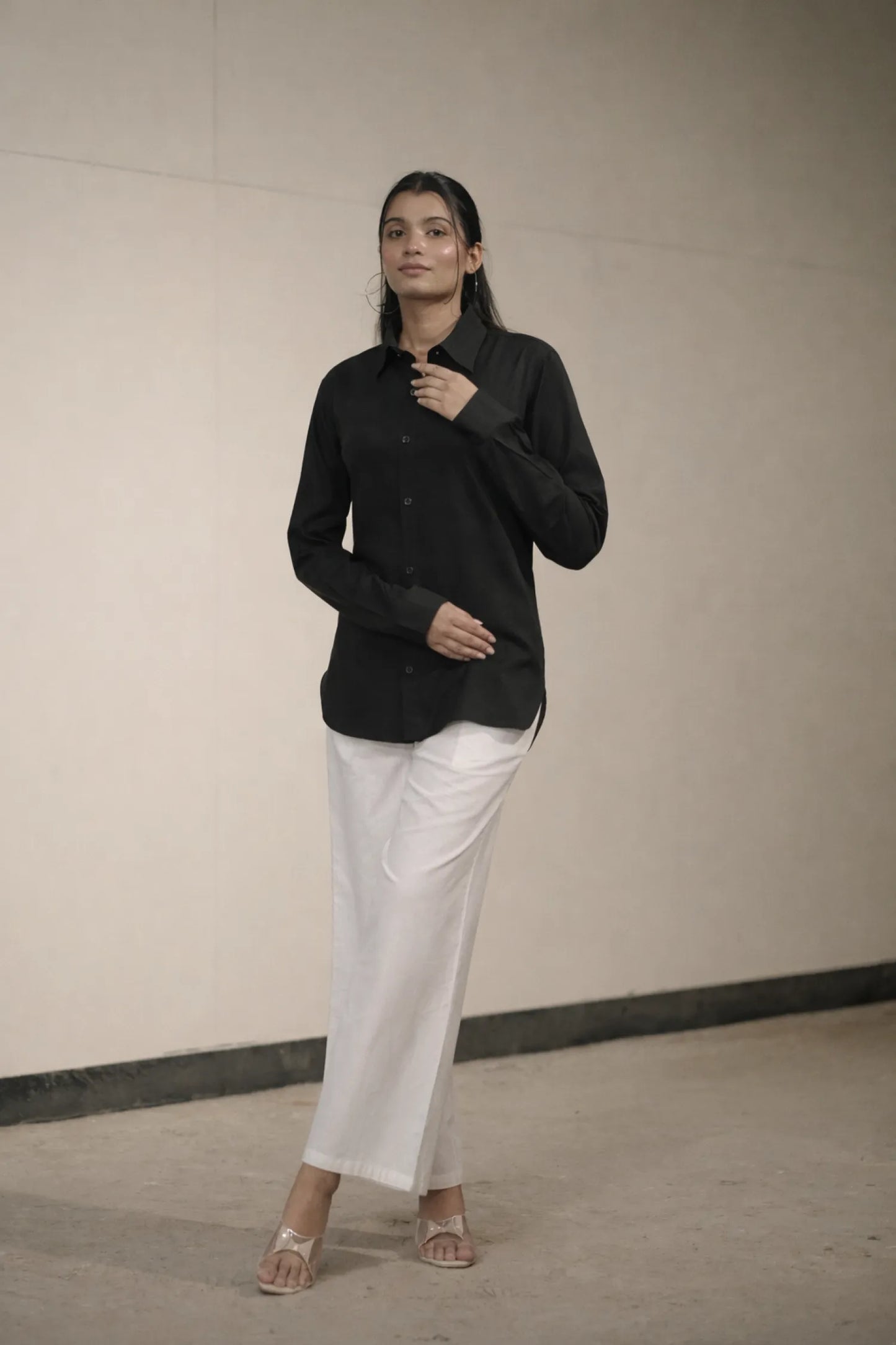 Women’s Black Cotton-Linen Shirt