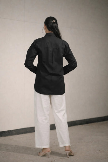Women’s Black Cotton-Linen Shirt