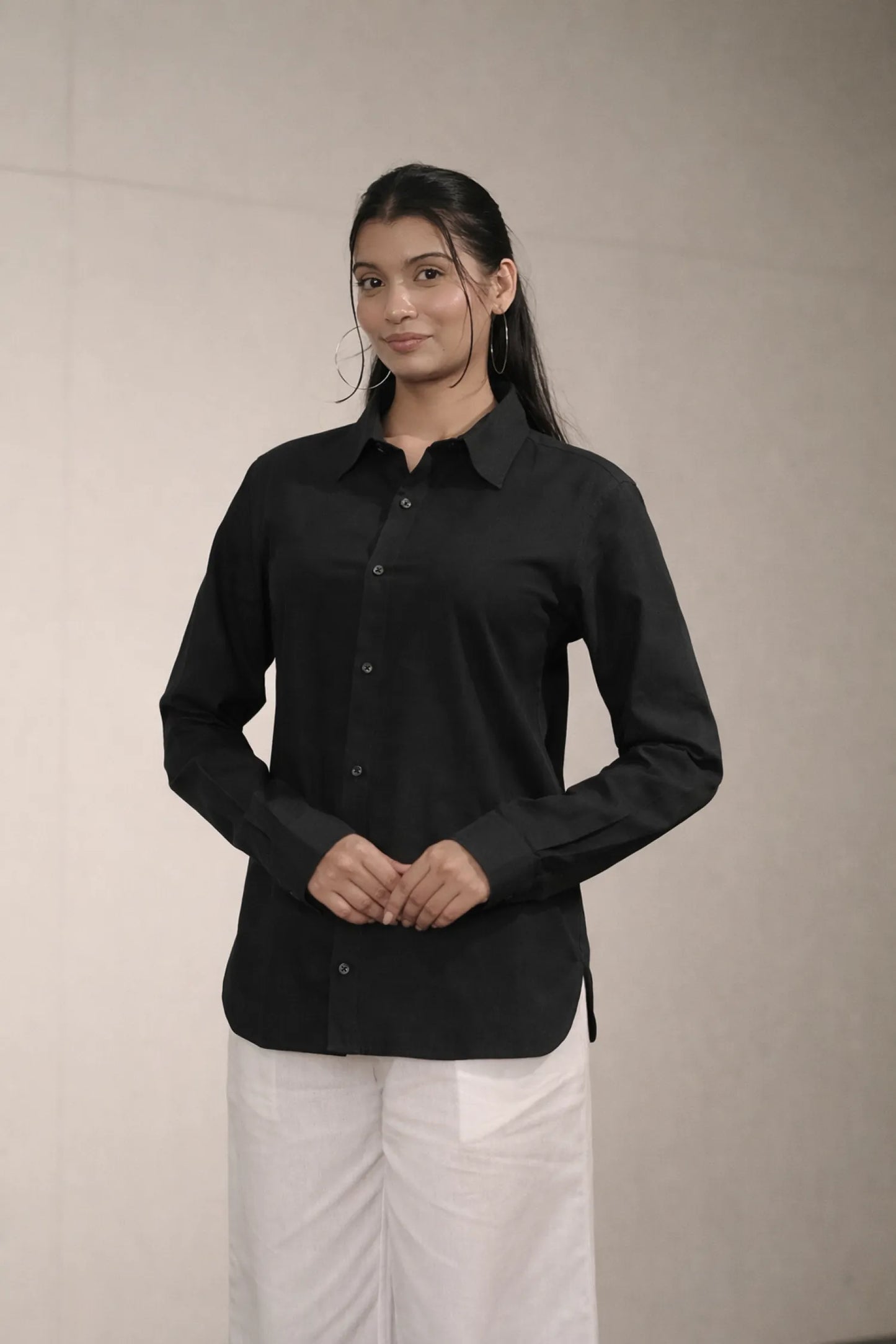Women’s Black Cotton-Linen Shirt