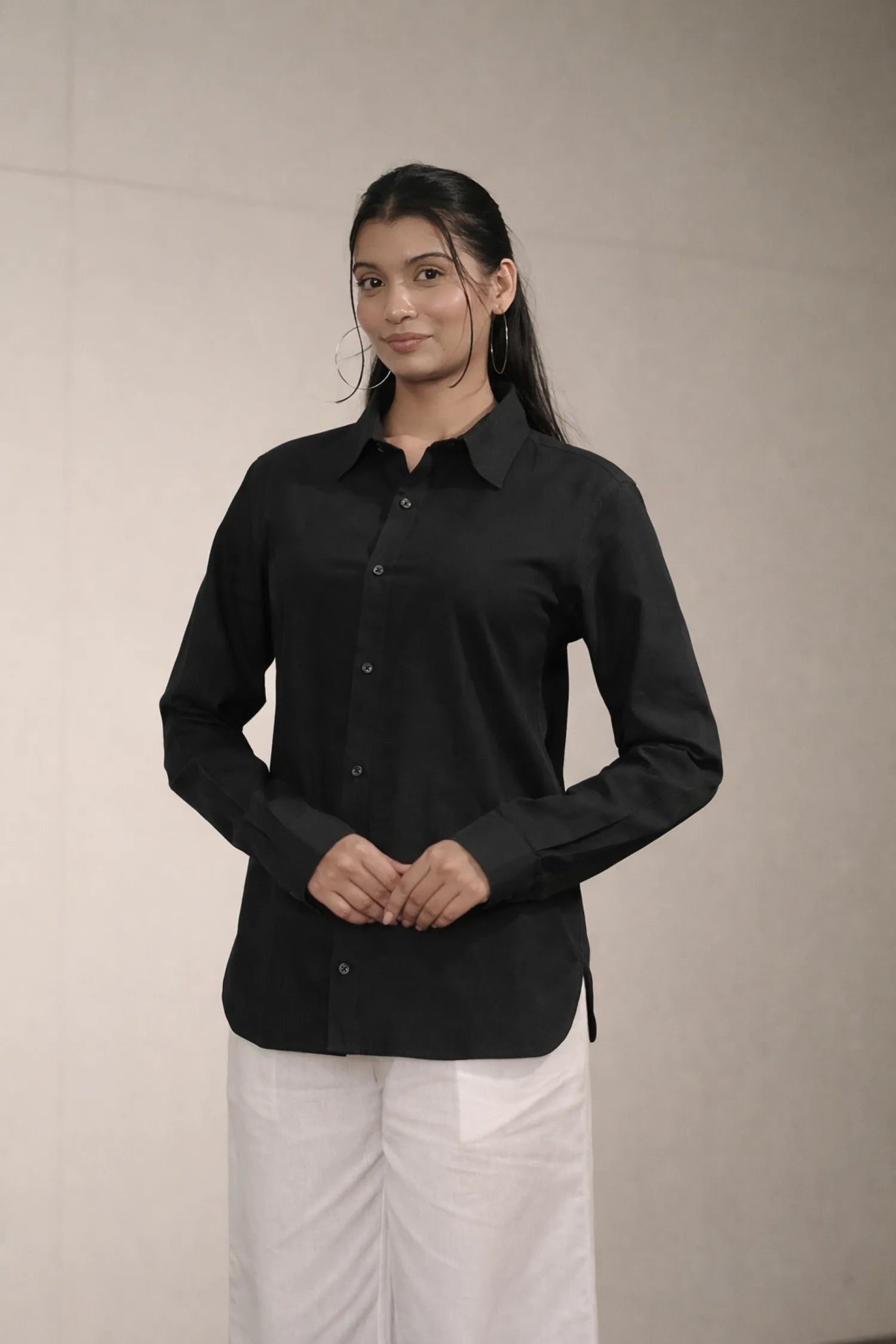 Women’s Black Cotton-Linen Shirt