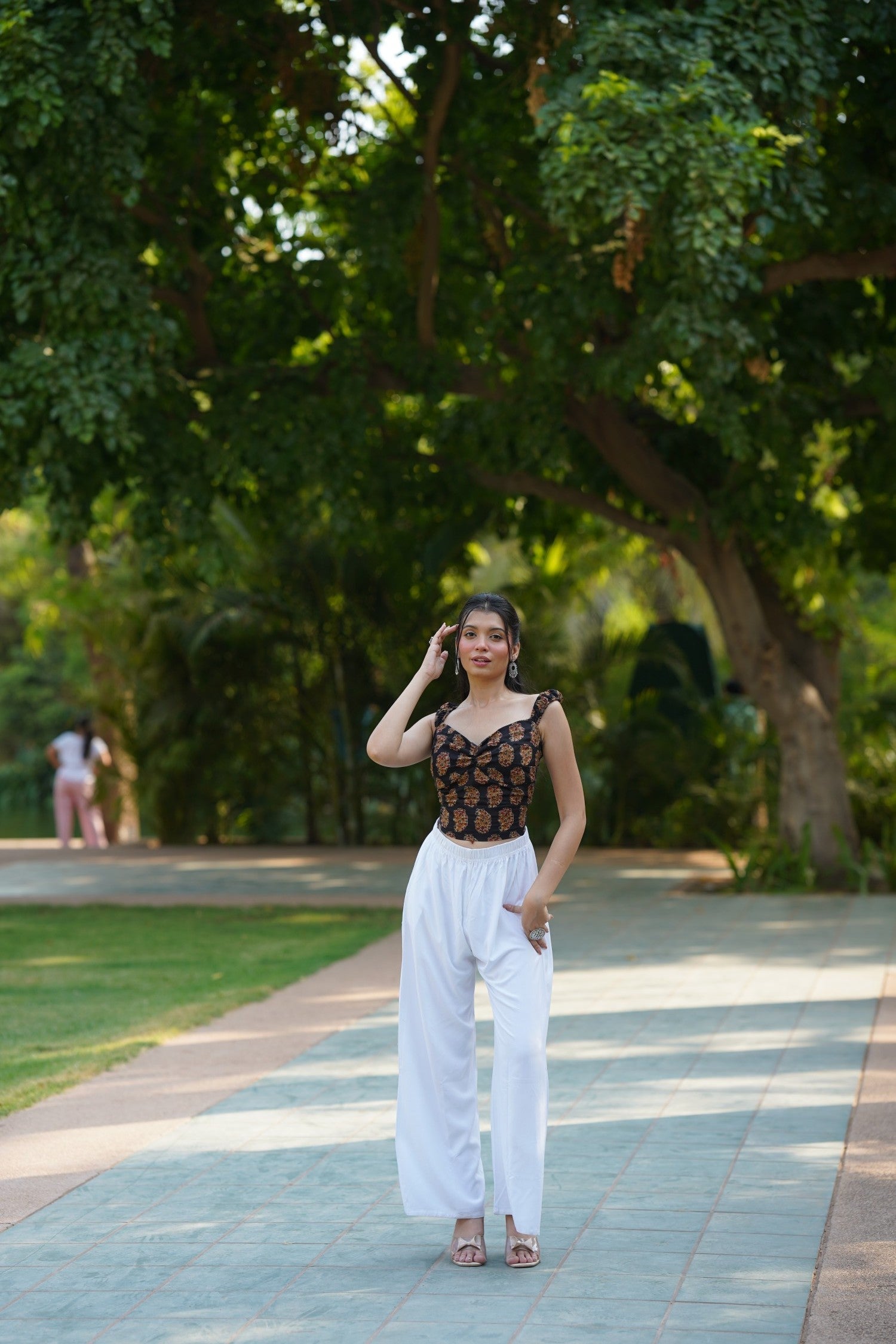 Black Printed Ruched Corset Top