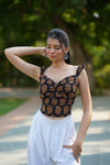 Black Printed Ruched Corset Top