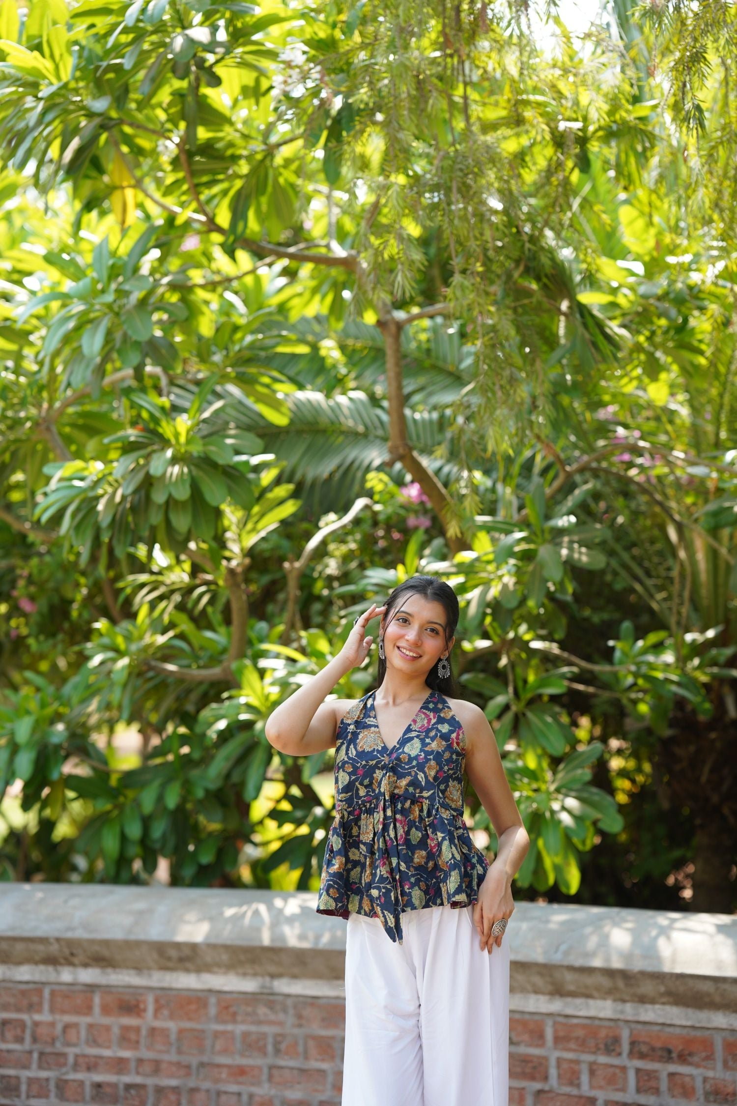 Navy Floral Print Top