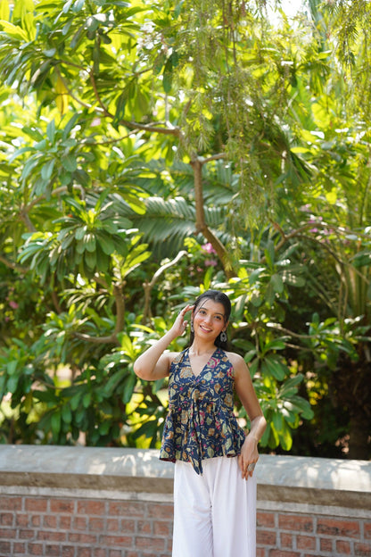 Navy Floral Print Top