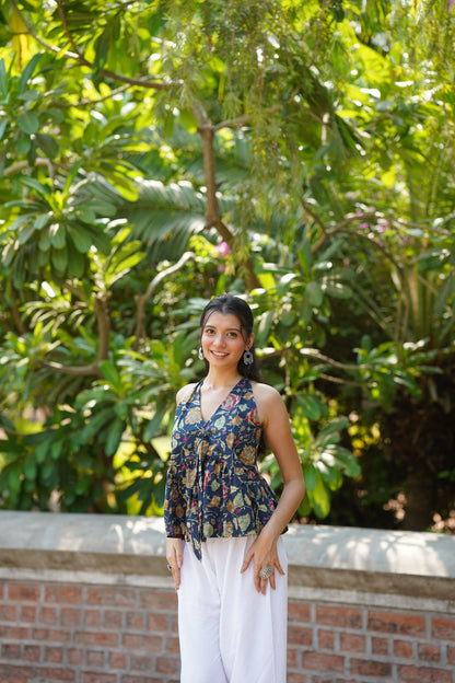 Navy Floral Print Top