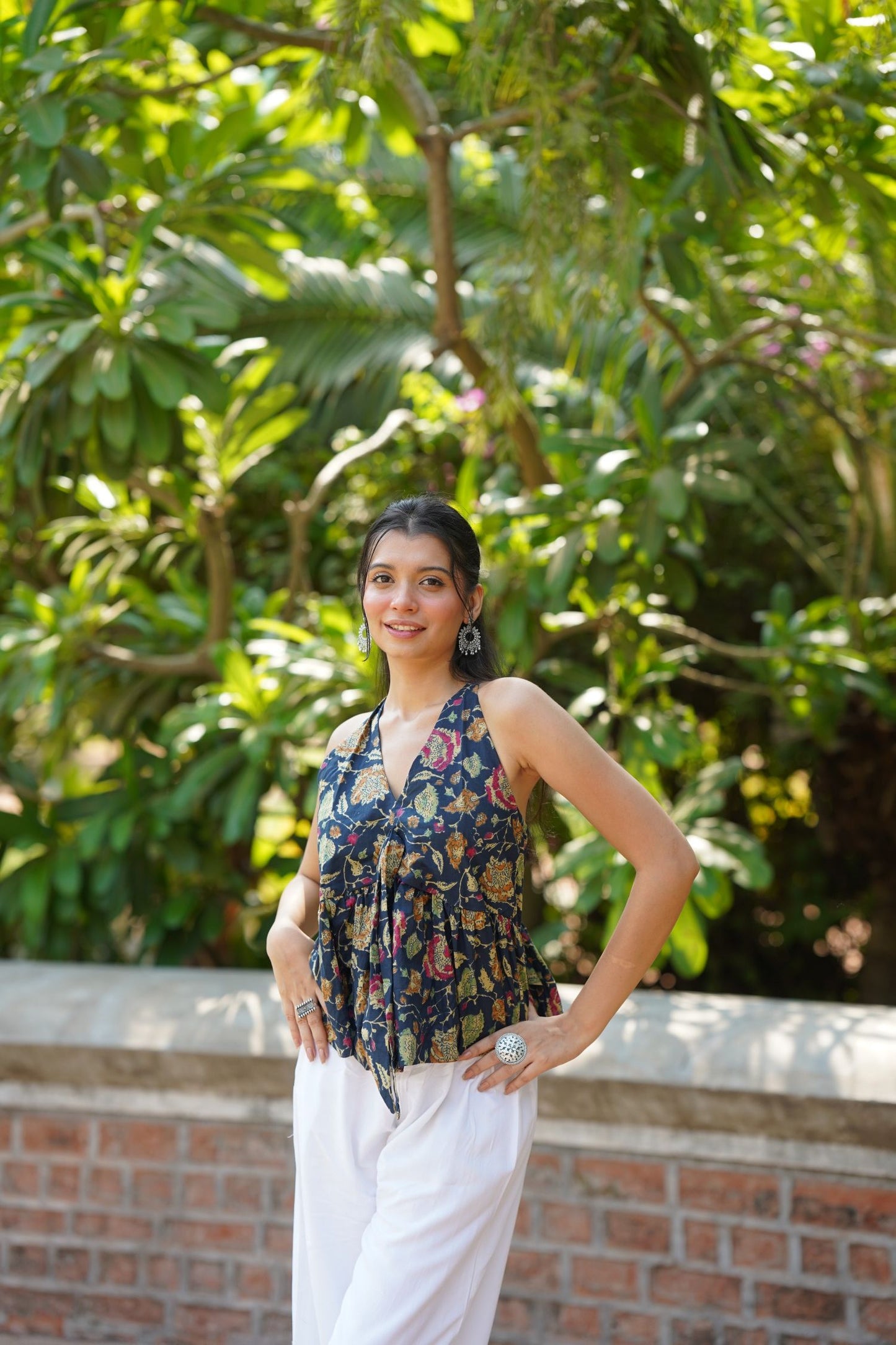 Navy Floral Print Top