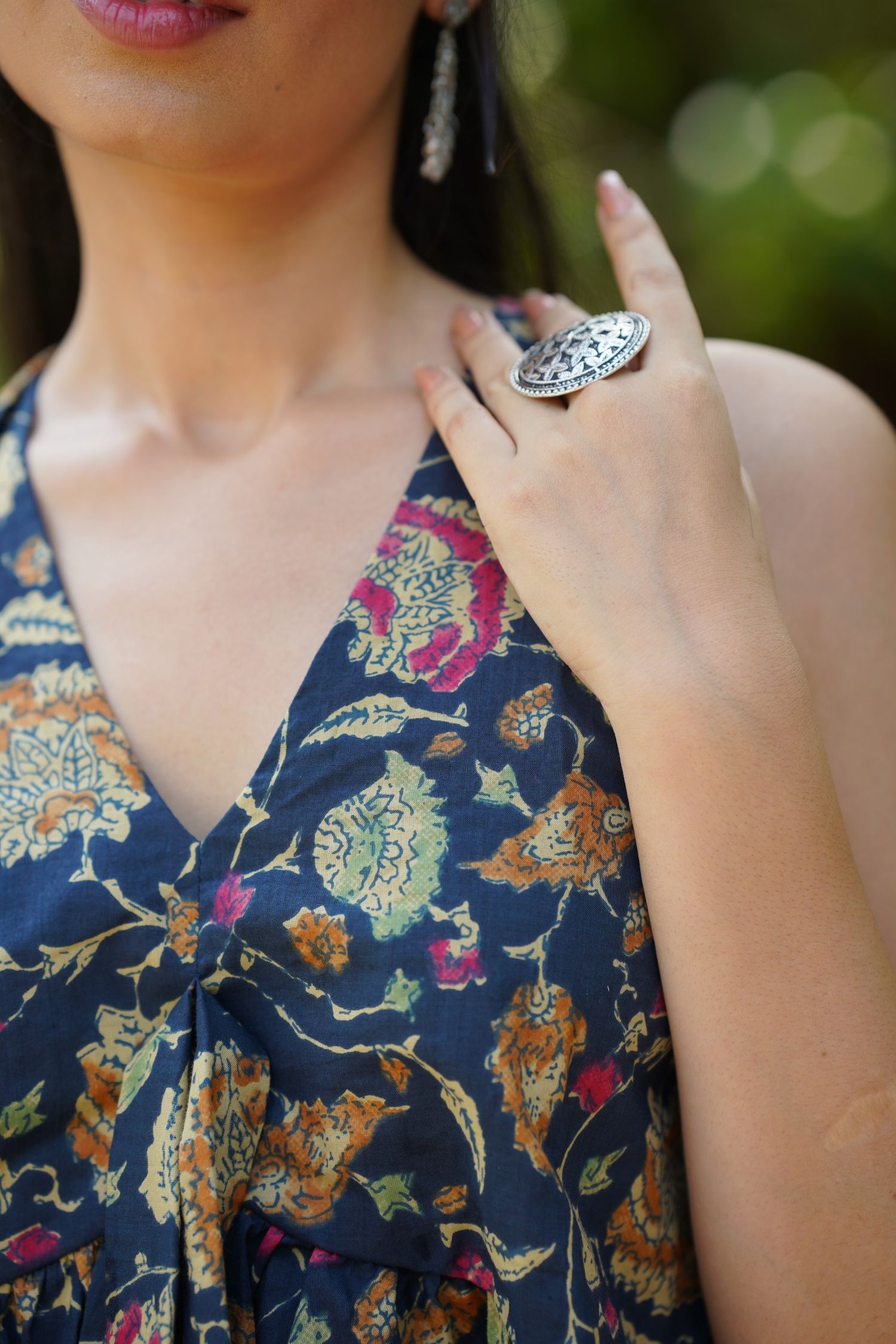 Navy Floral Print Top
