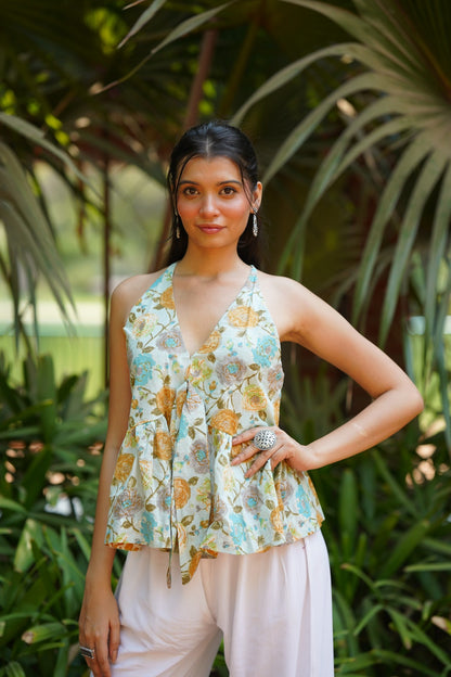 Ivory Blue Floral Top