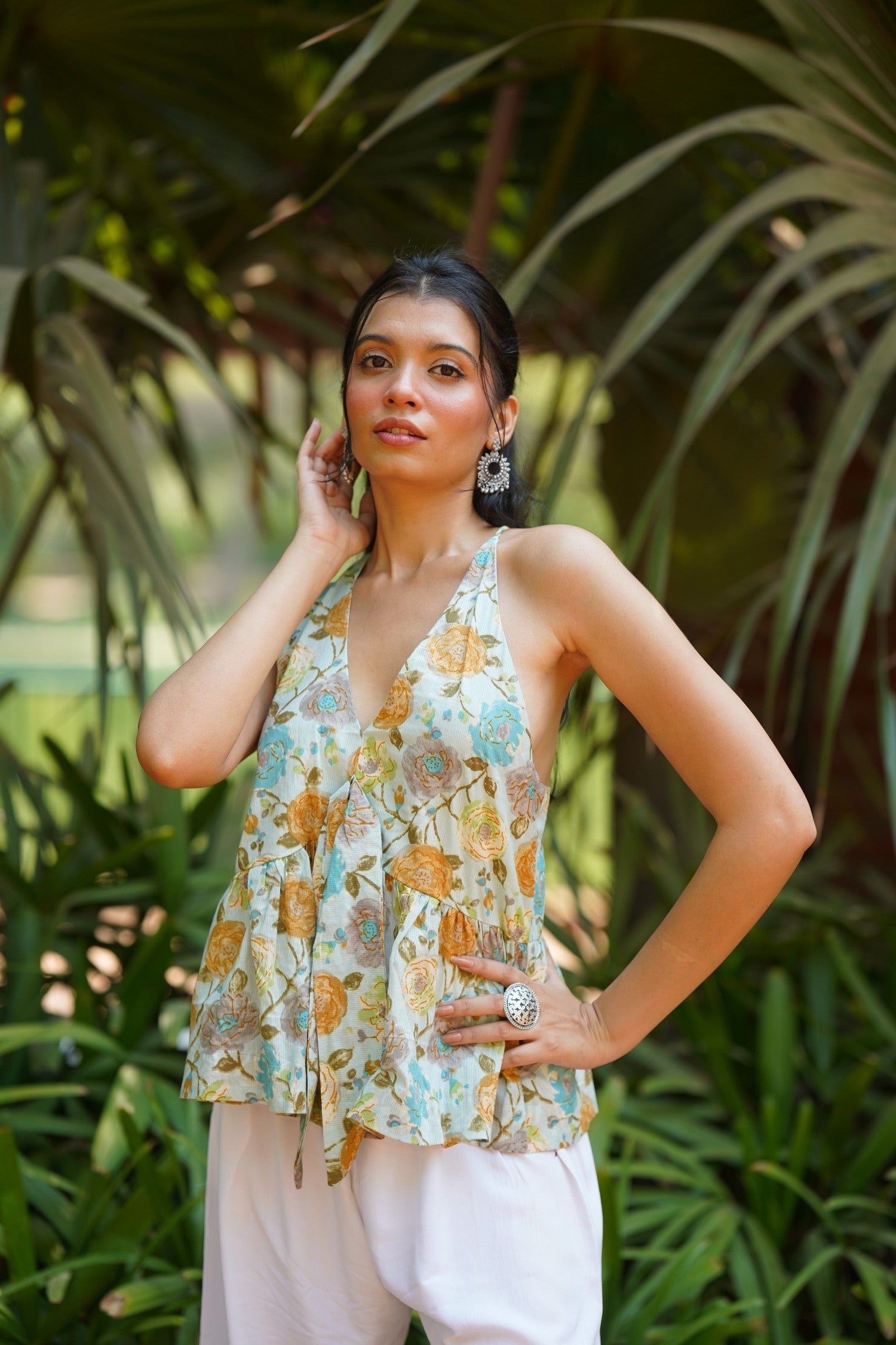Ivory Blue Floral Top
