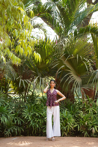 Wine Buta Print Top