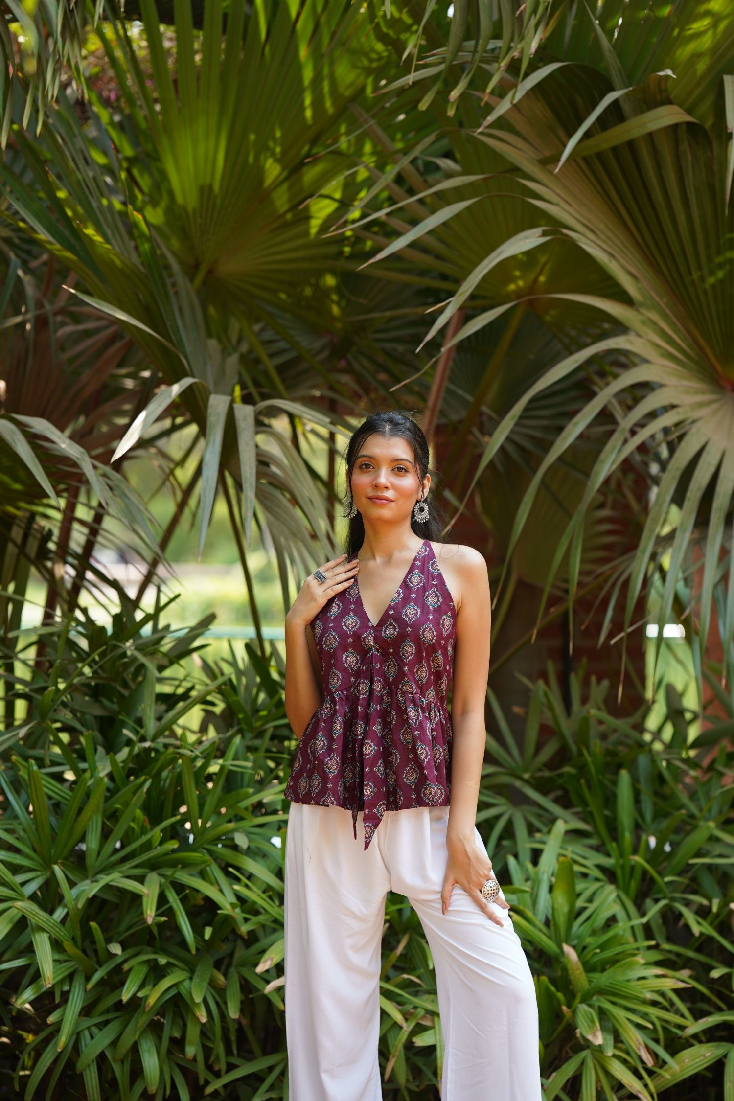 Wine Buta Print Top