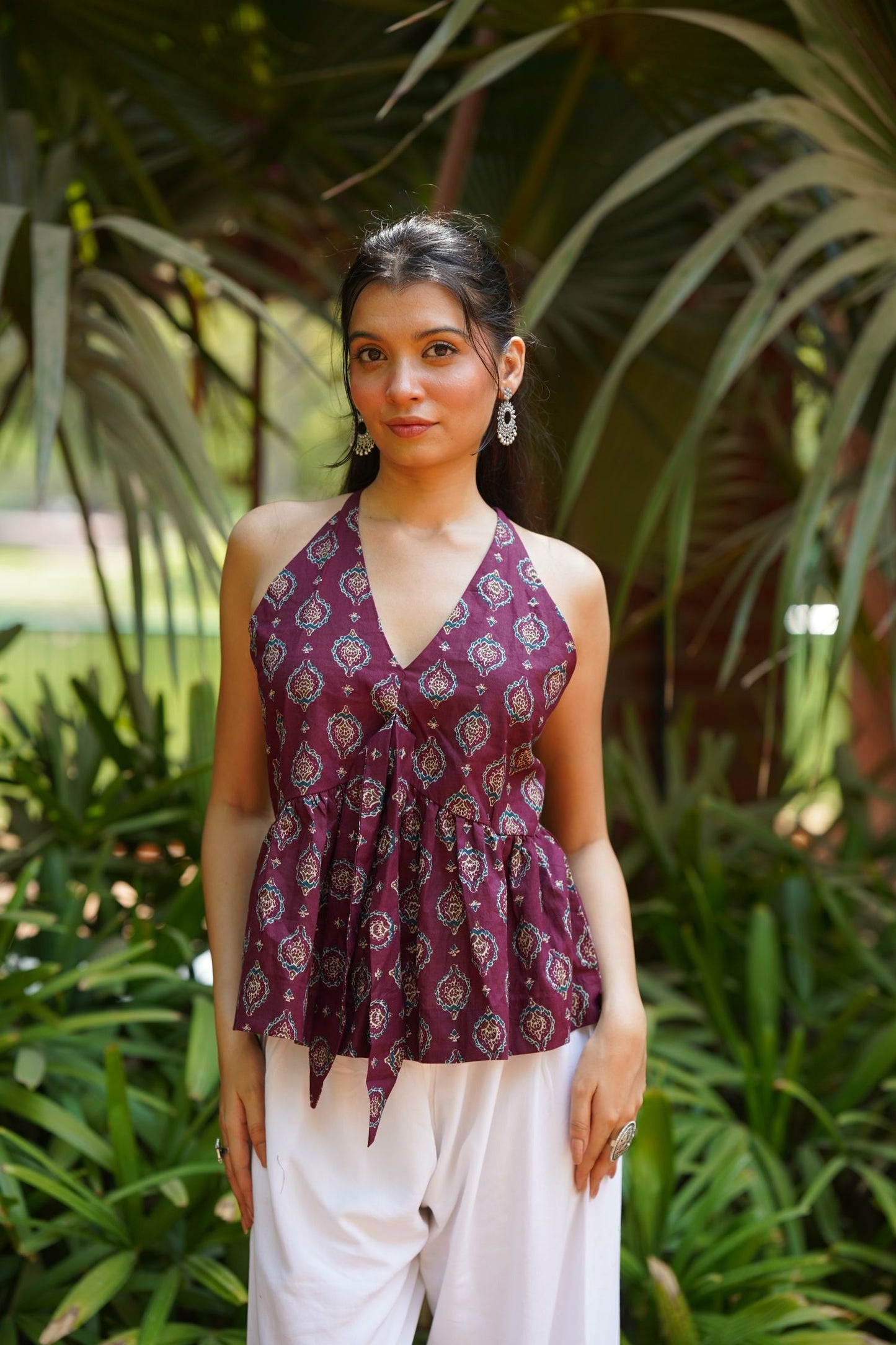 Wine Buta Print Top