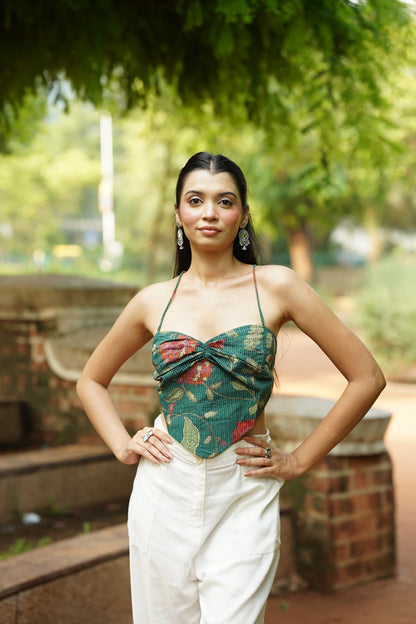 Forest Green Floral Corset Top