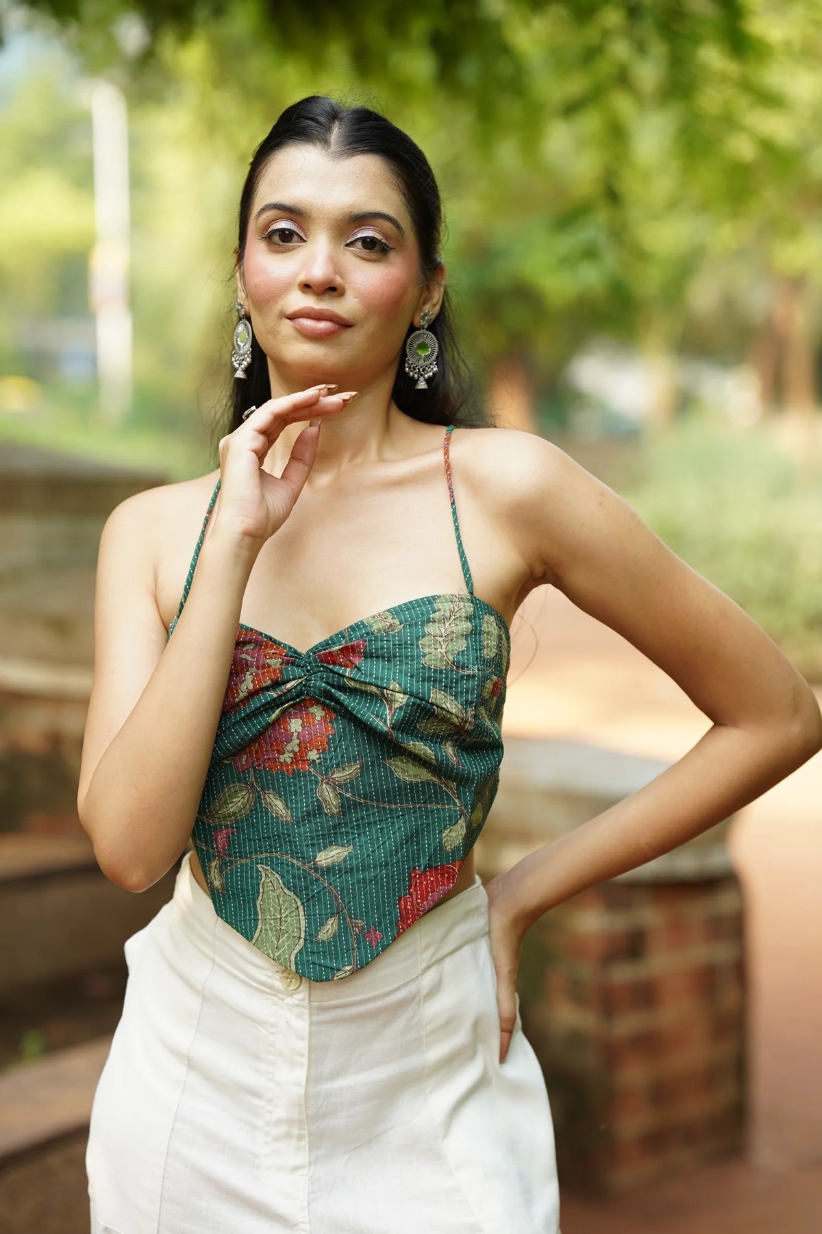 Forest Green Floral Corset Top